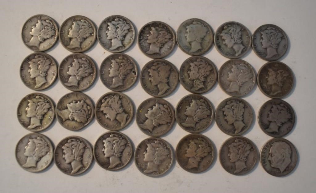 28 Solid Silver Mercury Dimes