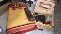 Vintage horse blanket, one box with glass, Coke