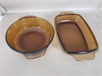 2- Vtg Amber Glass Baking ware, Anchor Hocking 1