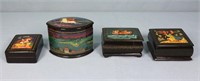 (4) Vintage Russian Lacquer Trinket Boxes