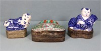 (3) Silverplate & Porcelain Asian Trinket Boxes