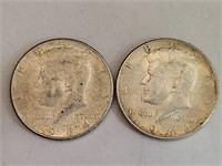 2  1964 Silver Kennedy Half Dollars