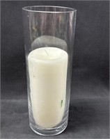 Glass Cylinder Vase W/ White Candle