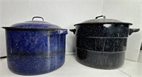 2 Enamel Pots w/ Jar Baskets
