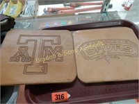 GROUP OF 2 CUSTOM MADE LEATHER MOUSE PADS,
