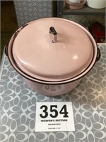 Pink enamel ware pot