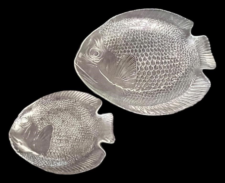 Set of Clear Glass Embossed Fish