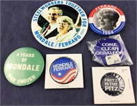 Six Vintage Mondale And Ferrero Political Pins