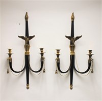 Pair Empire Brass 2-Candle Sconces w Eagles