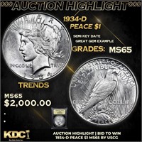 ***Auction Highlight*** 1934-d Peace Dollar 1 Grad