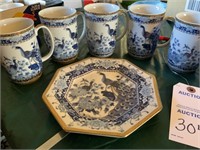 Peacock cups and plate