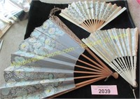 3 vintage oriental decorated fans