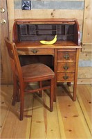 Vintage Child's Roll Top Desk & Chair