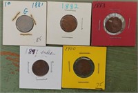 5 INDIAN CENTS: 1881 82 83 971900  G/VG