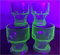 4 URANIUM GLASS HONEYCOMB GLASSES