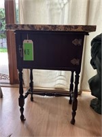Side table W/ door and marble top. 19 x 13 x 25