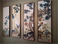 (4) Asian Panels on Canvas 61"h x 18.5:w Each