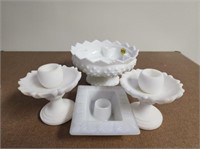 4 Milk Glass Candle Holders