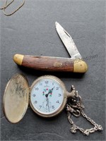 17 jewels pocket watch and knife spring is broken