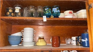 2 Shelfs of Mugs and Kitchen Items