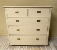 Painted and Distressed Chest with Brass Pulls.