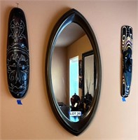 Plastic Oval Framed Mirror w/ (2) Wooden African T