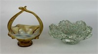 Art Glass Bowl & Basket, Lot of 2