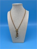 Gold Tone Pearl Tassell Necklace