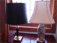 Two table lamps: one white china with Oriental