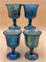 Carnival Glass Blue Iridescent Berries Goblets