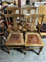 (4) Oak Chairs with Leather Tooled Seats