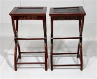 Pr. End tables, Oriental style, carved mahogany