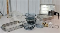 Group of kitchenware including Pyrex coffee pot,
