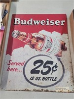 Budweiser 25 cents a bottle metal sign