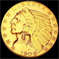 1909-D $5 Gold Half Eagle CLOSELY UNC