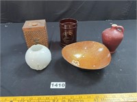 Glass Ball Vase, Wood Canister, Bowl, Jar, Vase