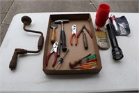 Vintage Hand Crank, pliers, screwdrivers,