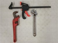 12" crescent wrench, squeeze clamp, 14" 45° pipe