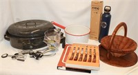 Roaster, Enamel Pot, Knife Set, Measuring Cups &