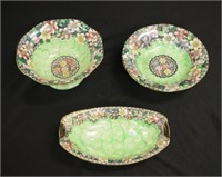 Three Maling Clematis, Victoria green bowls