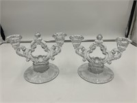 Vintage Pair Rose Point Key Hole Candle Holders DH