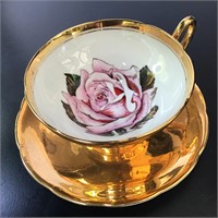 FLOATING ROSE TAYLOR & KENT TEACUP & SAUCER GILT