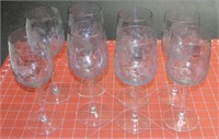 (8) Etched Wine Glasses, Nice
