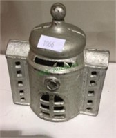 Cast iron building coin  Bank, 4 1/2 inches tall,