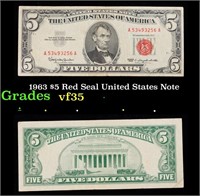 1963 $5 Red Seal United States Note Grades vf++