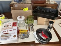 BOX WITH NCSU COOKIE JAR, CAKE PANS, ROASTING PAN,