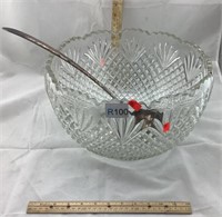 Vintage Crystal Punch Bowl with Silver Color Ladle