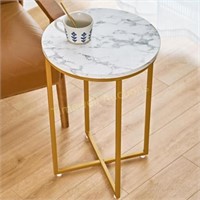 DlandHome Faux White Marble Round End Table  40cm