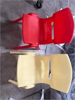 Two chairs  red and orange