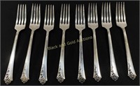 (8) Sterling Silver Forks: Damask Rose Style